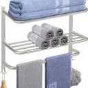 NearMoon Bathroom Towel Rack, 3-Tier Towel Holder with Hooks, SUS304 Stainless Steel Towel Hanger, Wall Mounted Towel Shelf Storage, Bathroom Accessories (22 Inch, Brushed Nickel)