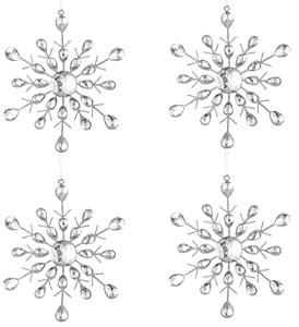 Reinstone 4pcs Silver Sparkling Snowflake Christmas Ornaments - Large Hanging Snowflake Ornaments for Christmas Tree Winter Supplies