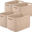 Storage Baskets for Organizing, Woven Decorative Baskets for Shelves - Books, Towels, and Clothes, Cotton Rope Toy Storage Bins, 12.7''Lx9''Wx7.8''H, Pack of 4, Brown