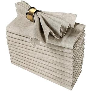 GFI Linen Club Flax(20% Linen,80% Cotton) Linen Cloth Dinner Napkins with metered Corners, Pack of 12, Reusable, Soft Durable, Dining, Kitchen, (18x18)