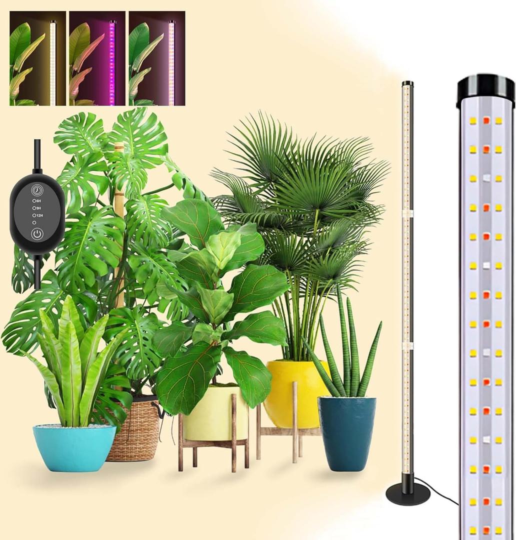 Grow Lights for Indoor Plants, 243 LEDs Plant Growing Lights with 3 Color Changing Red Blue Full Spectrum, 48inch Height Standing Indoor Plant Grow Lamp with 6/9/12H Timer for Indoor Plants