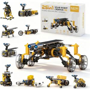 STEM 25-in-1 Education Solar Power Toys for Boys Age 8-12, Science Kits Robots Toys for Ages 8-13, Building Toys Robotics Experiment Set Birthday Gifts for Kids 8 9 10 11 12 13 14+ Years Old (Yellow & Grey)