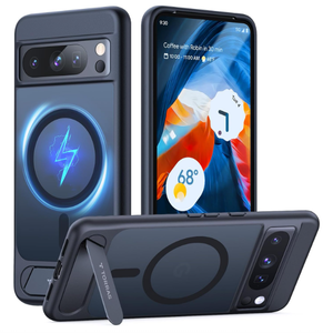 TORRAS Magnetic & Stand for Google Pixel 8 Pro Case, Fit for MagSafe, 12FT Mil-Grade Drop Protection, Slim Fit for Google Pixel 8 Pro Phone Case with Built-in Flush Kickstand, Translucent Matte Black 