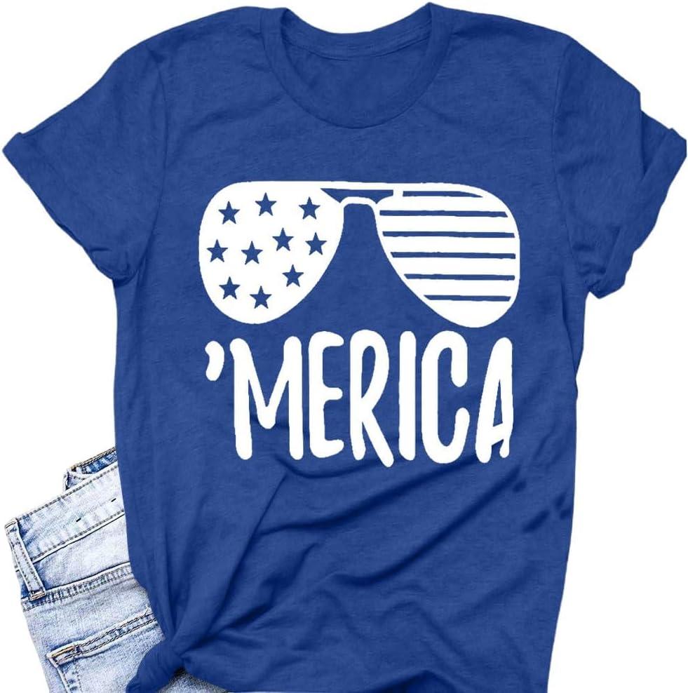 Merica Shirt for Women American Flag Tee Shirts Short Sleeve 4th of July Patriotic Shirts Tops (XX-Large, Blue10)