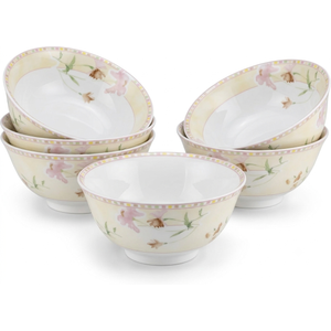 vancasso SELENE 24 oz Cereal Bowls set of 6, Ceramic Soup Bowls for Kitchen, Dishwasher & Microwave Oven Safe- for Cereal, Soup, Pasta, Salad, Blue & White Floral Design Bowl Set
