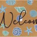 Tinideya Beach Door Mat Coconut Fiber Coastal Welcome Mat Indoor Outdoor Starfish Seashell Doormats Non-Slip Entrance Rugs for Front Door Porch Entryway Home Decor, 17 x 30 Inch