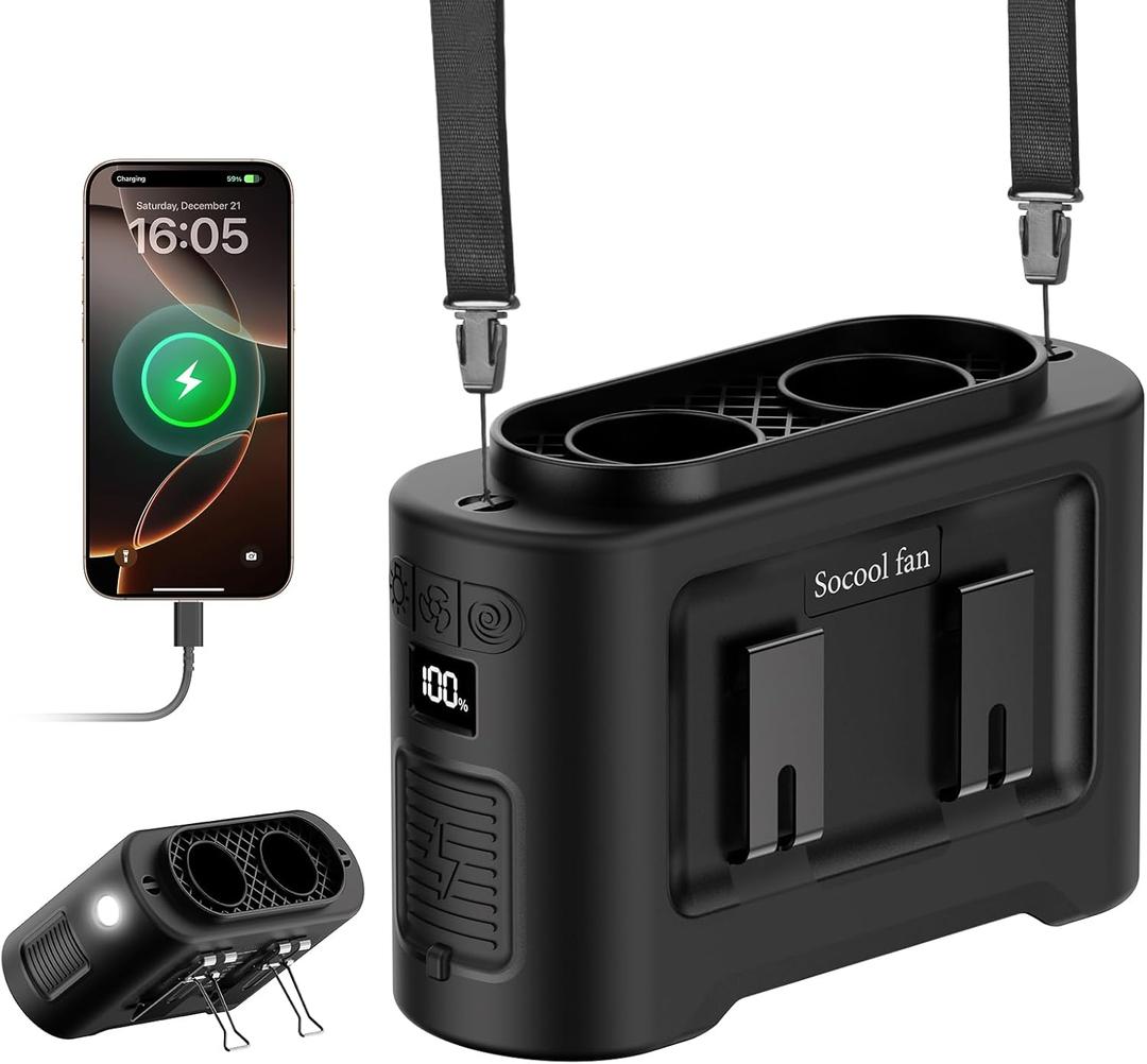 Socool 14500mAh Portable Waist Fan Clip on Wearable Belt Rechargeable Personal Fan, Dual Air Outlet, 40H Cooling 5-Speed Battery Operated Fans with Light, Neck Fan Hanging for Outdoor Camping Travel (Black) Socool 14500mAh Portable Waist Fan Clip on Wearable Belt Rechargeable Personal Fan, Dual Air Outlet, 40H Cooling 5-Speed Battery Operated Fans with Light, Neck Fan Hanging for Outdoor Camping Travel (Black)