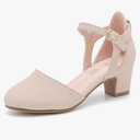Girls Dress Shoes Closed Toe Chunky High Heels Ankle Strap Wedding Party Pump Shoes 3 Big Kid