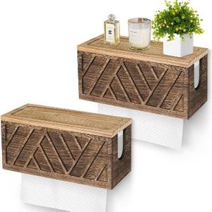 Set of 2 Paper Towel Dispenser Wall Mount, Paper Towel Holder Wall Mounted with Lid, Solid Wood Commercial C-Fold, Z-Fold, Trifold Hand Paper Towel Holder Hand Towel Holder for Bathroom Kitchen Decor