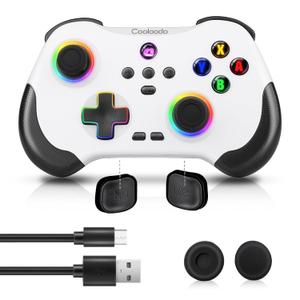 Coolaado Wireless Controller for Xbox/Swtich/PS3/4, Bluetooth Handheld Gaming Joysticks Gamepad Compatible With iPhone/Andriod Phones/Pad (White+Black)