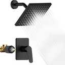 Premium Shower Head And Valve Set Wall Mount 8 Inch Rainfall Square Shower Faucet Single Spray with Rough-in Valve and Trim Kit for Bathroom(Matte Black)