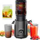 Hobsir Juicer Machines, 5.3-Inch Cold Press Juicers, Masticating Slow Juicer Machines with 300W, Large Feed Chute Juice Machines for Vegetables and Fruits, Easy to Clean Juicers, Black