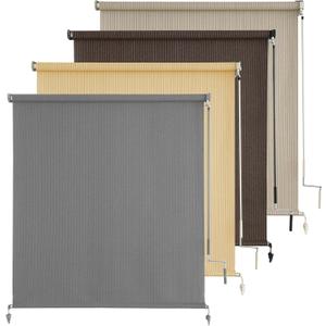 AOSKY Outdoor Roller Shades for Porch Privacy, Cordless Patio Roll Up Blinds with Spliced Pole Design, UV Blocking for Deck, Balcony, Backyard (96x96 Inch, Grey)