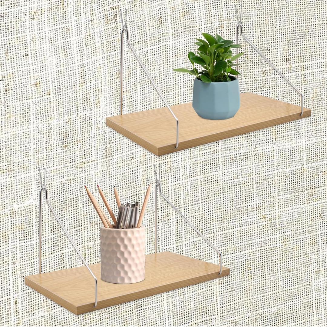 SnowTing 2 Set Fabric Wall Cubicle Shelf with Hooks, Wall Mounted Wooden Floating Storage Shelf for Fabric Panel in Kitchen, Bedroom, Living Room, Office Desk, 11.8 x 5.9 x 0.47 Inch