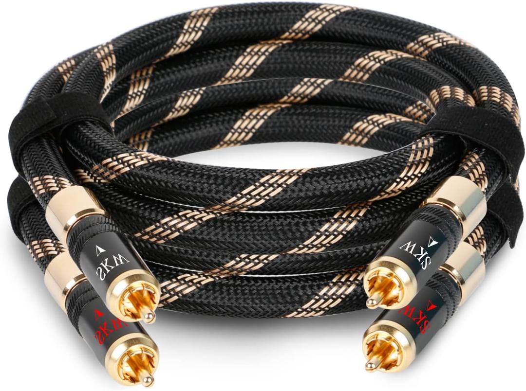SKW Audiophiles Lock RCA Cable 2RCA Male to 2RCA Male HiFi System Interconnect Cable with Diameter 8mm 1.6ft/0.5M