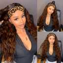 Curly Headband Wig For Black Women Natural Brown Hightlight Headbands Wigs Brown Curly Headband Wig Machine Made Wigs 150% Density 26 Inch