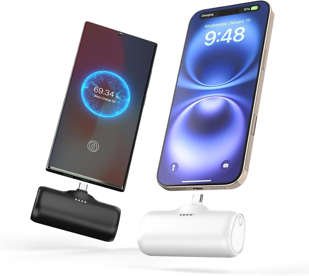 [2-Pack] A ADDTOP-Mini-Portable-Charger-5000mah - 15W Fast Charging Portable Phone Charger Ultra-Compact USB C Battery Pack for iPhone 16/15 Series/Galaxy/Android etc
