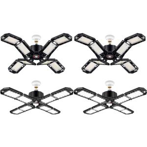 4 Pack LED Garage Light, Super Bright Screw in E26/E27 Ceiling Shop Work Lamp, 200W 20000 Lumen Deformable Basement Bulb Fixture with 8 Adjustable Panels