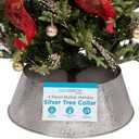 BIRDROCK HOME 4-Panel Christmas Tree Collar - Metal Holiday Skirt Decor - Water Base Protection from Pets (Silver - Hammered)