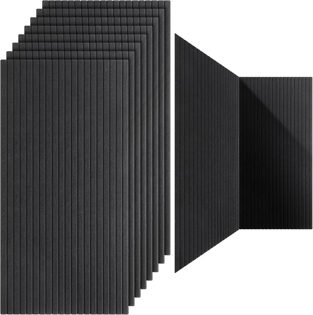 Woanger 10 Pack 47x24 Inch Black Acoustic Panels, Self Adhesive Acoustic Ceiling Panels, Decorative Sound Absorbing Foam Wall Panel Soundproof Wall Art for Bedroom Home Office Interior Walls Decor