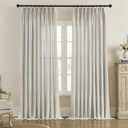 MASWOND Natural Pinch Pleated Semi Sheer Curtains 52W x 90L Inches, Linen Light Filtering Window Curtains for Living Room Bedroom, Pinch Pleat Drapes with Hooks (Greyish Beige, 1 Panel)
