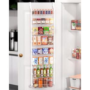 LAMU Over The Door Pantry Organizers and Storage, 8-Tier Hanging Spice Rack, Home & Kitchen Storage Shelves for Cabinet, Large Capacity Seasoning Organizer, Laundry Room Organization, White