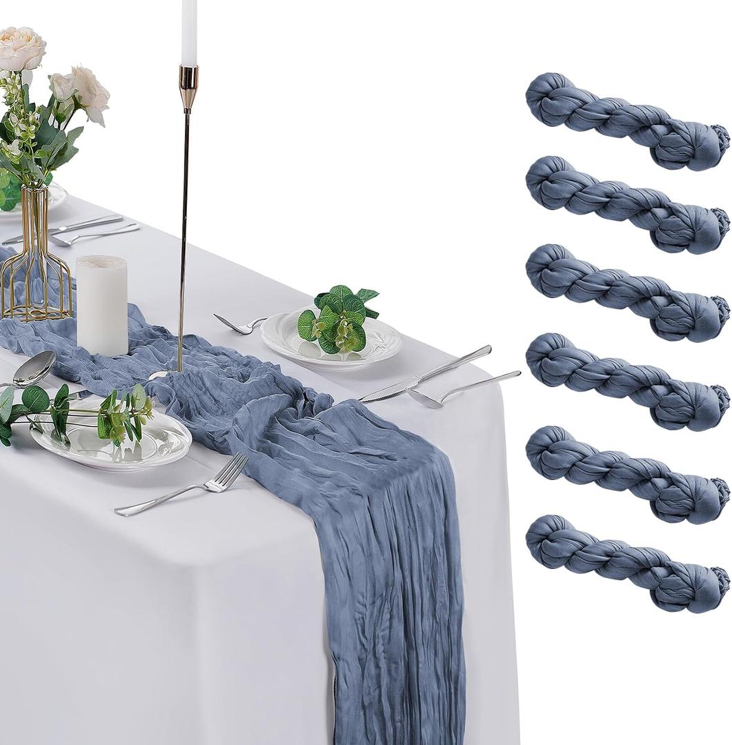 6 Pack Cheesecloth Table Runner 9ft,17 x 108 inch Gauze Table Runner Rustic Romantic Wedding Runner for Wedding Bridal Shower Fall Decoration,Dusty Blue