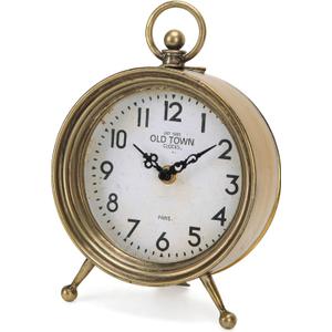 NIKKY HOME Vintage Table Clock, Table Clocks Battery Operated Rustic Design Shelf Clock Rustic Mantel Clocks Non-Ticking, Metal Frame with Antique Gold Finish