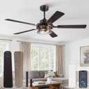Fanbulous 52 Inch Ceiling Fan with Light and Remote,Downrod Mount Farmhouse Ceiling Fan for Bedroom, Quiet 6-Speed Reversible DC Motor, Rustic Brown & Wood Finish Blades