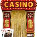 Bafeil 5 Pcs Casino Night Porch Sign Banner with Fringe Backdrop Curtains Casino Theme Party Decorations Las Vegas Hanging Banner Poker Welcome Porch Sign Red Carpet Party Decor Movie Night Supplies