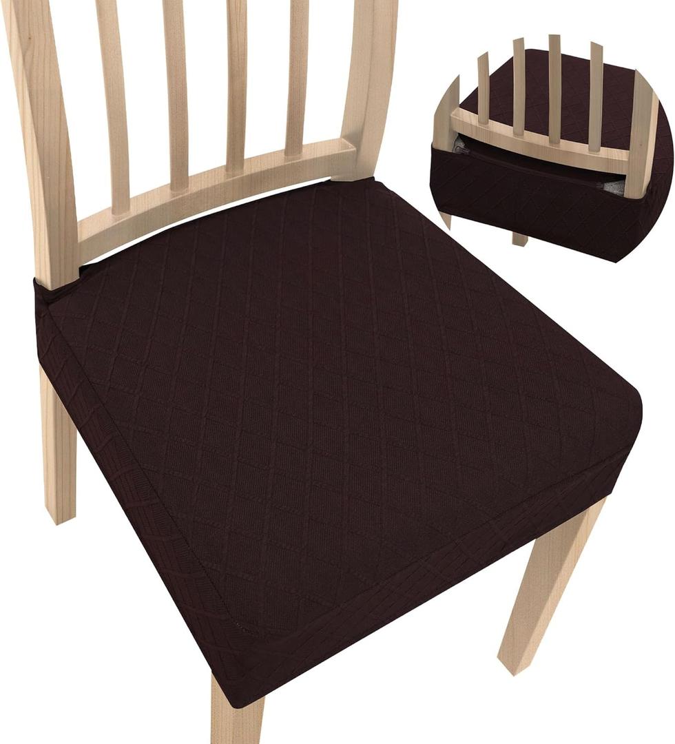 Dining Chair Covers,Seat Covers for Dining Room Chairs Set of 6,Stretch Jacquard Kitchen Chair Covers,Removable Washble Dining Room Chair Seat Cover,Chair Slipcovers Protector (Coffee,With Zipper)