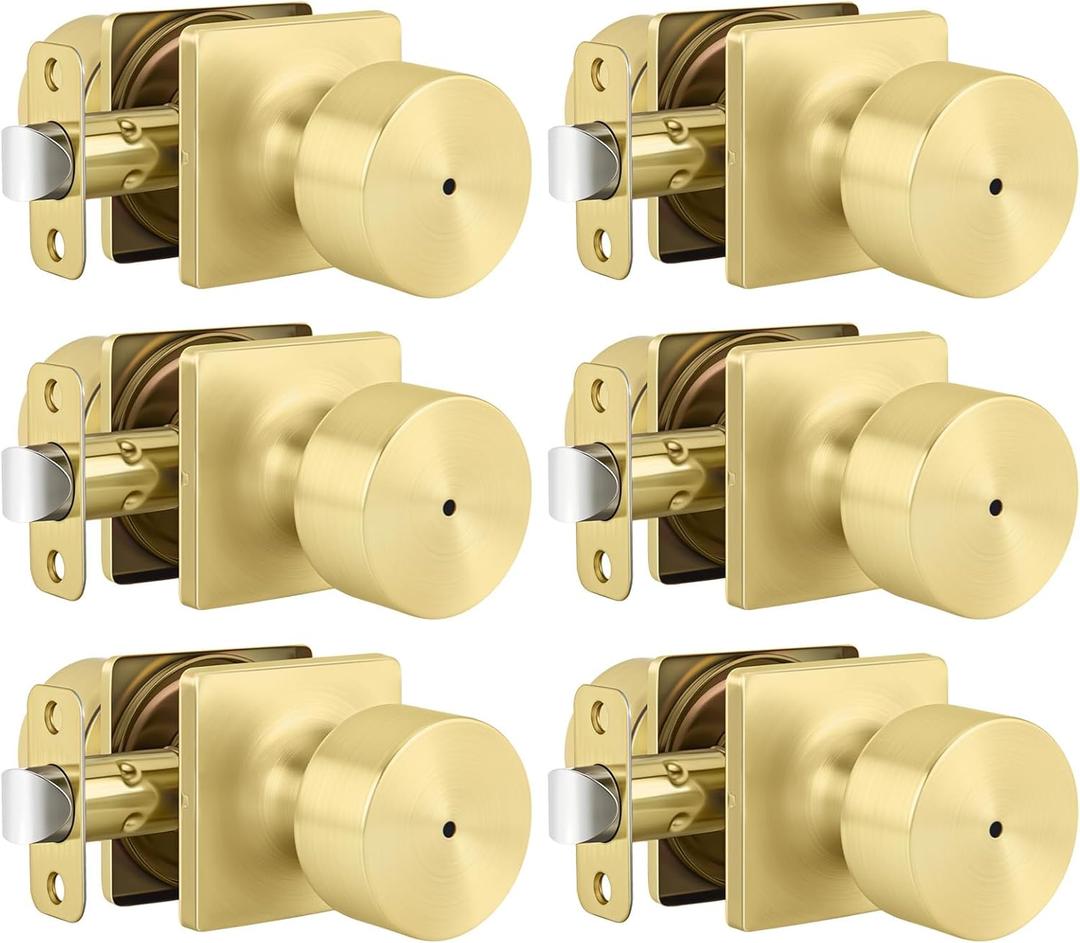 Goldenwarm Gold Door Knobs Interior, Privacy Bedroom Door Knob with Lock, Keyless Heavy Duty Stainless Steel Bathroom Door Handles, Brushed Gold Interior Locking Door Knobs 6 Pack for Home Office