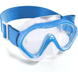 Aegend Kids Swim Goggles Snorkel Diving Mask for Kids Youth 3-15, Knitted Fabric Strap, Anti-Fog 180 Clear View (1 Pack-blue)