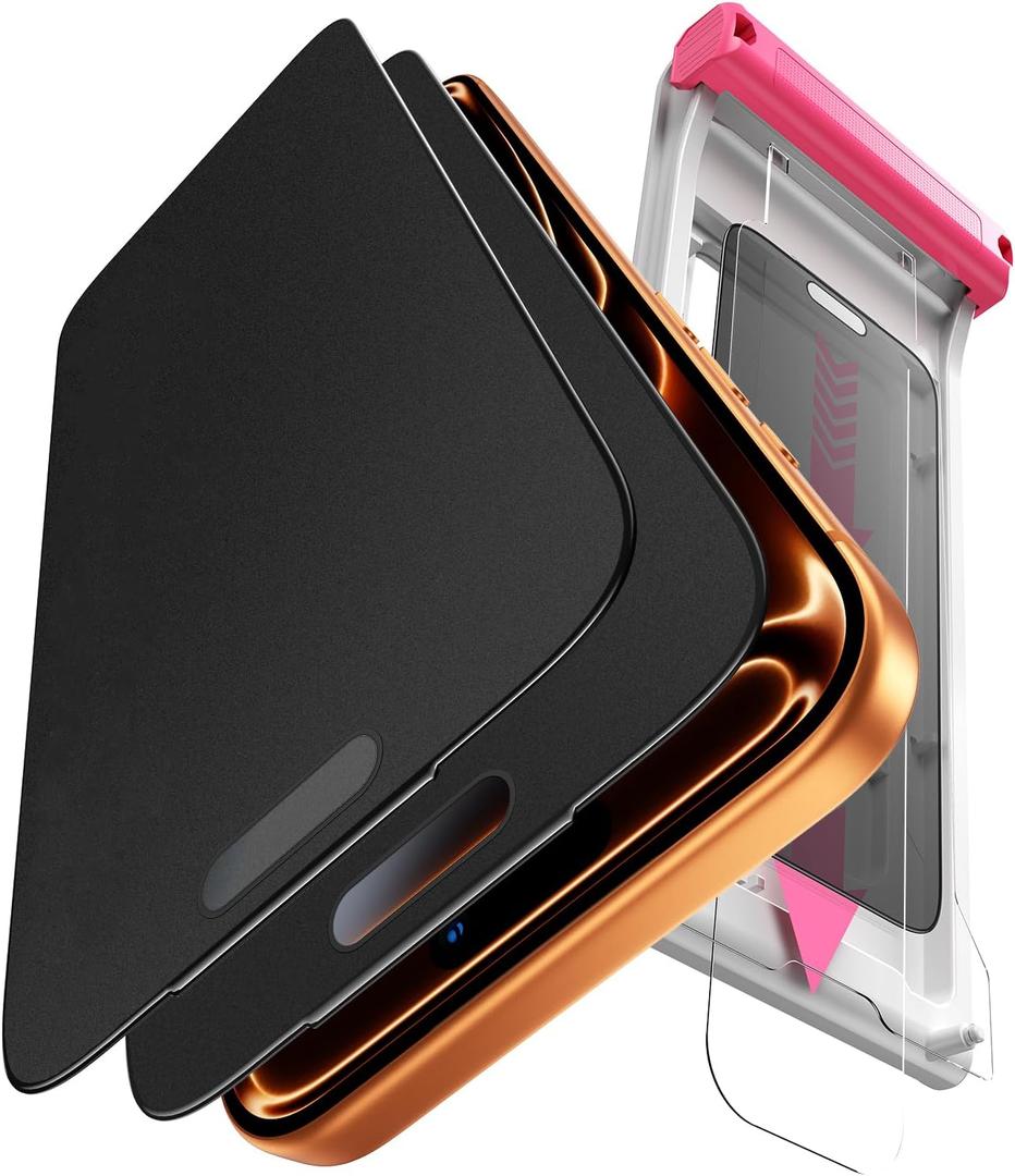 Hoerrye Matte Privacy Screen Protector 2 Pack for iPhone 17 Pro Max - 24 Anti Spy, Military-Grade 9H Hardness, Anti-Glare & Anti-Fingerprint With Auto Fit Box Zero Bubble, Smooth as Silk, Anti-Spy