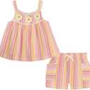Kids Headquarters Baby Girls 2 Pc Short Set (12 Months, Brown/Purple)