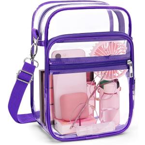 Blvornl Clear Crossbody Bag with Adjustable Shoulder Strap, Stadium Approved PVC Purse Bag, Messenger Bag (Large, Purple)