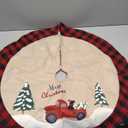 48 Inches Burlap Christmas Tree Skirt with Red Plaid Trim, Red Truck and Black Dog Pattern Rustic Linen Farmhouse Style Xmas Holiday Party Decorations