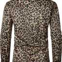 LucMatton Men's Leopard Print Long-Sleeve Button-Up Shirt Vintage Cheetah Animal Pattern Slim-Fit Dress Shirt Khaki Leopard X-Large