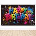 Graffiti Birthday Banner, 70.87x43.31in/180x110cm Street Graffiti Birthday Party Backdrop for DIY Boys Girls Party Celebration Decorations Photo Props