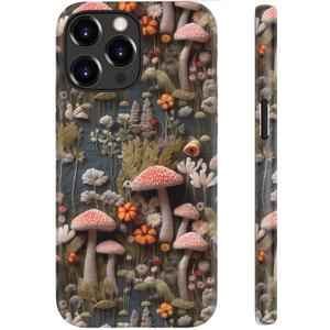 STARVIP for iPhone 14 Pro Case, Wireless Charging Compatible, Dual-Layer Soft Silicone + Hard Shell with Cute Aesthetic Wildflower Design,Protective Phone Cover for Women - Mushroom Forest