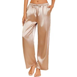 Ekouaer Womens Silk Satin Pajama Pants Casual Loose Lounge Pants Drawstring Elastic Waist Wide Leg Pj Bottoms with Pockets