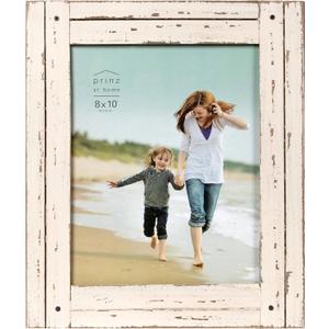Prinz Homestead 8x10 Distressed Wood Picture Frame, Antique White, Tabletop or Wall Mount