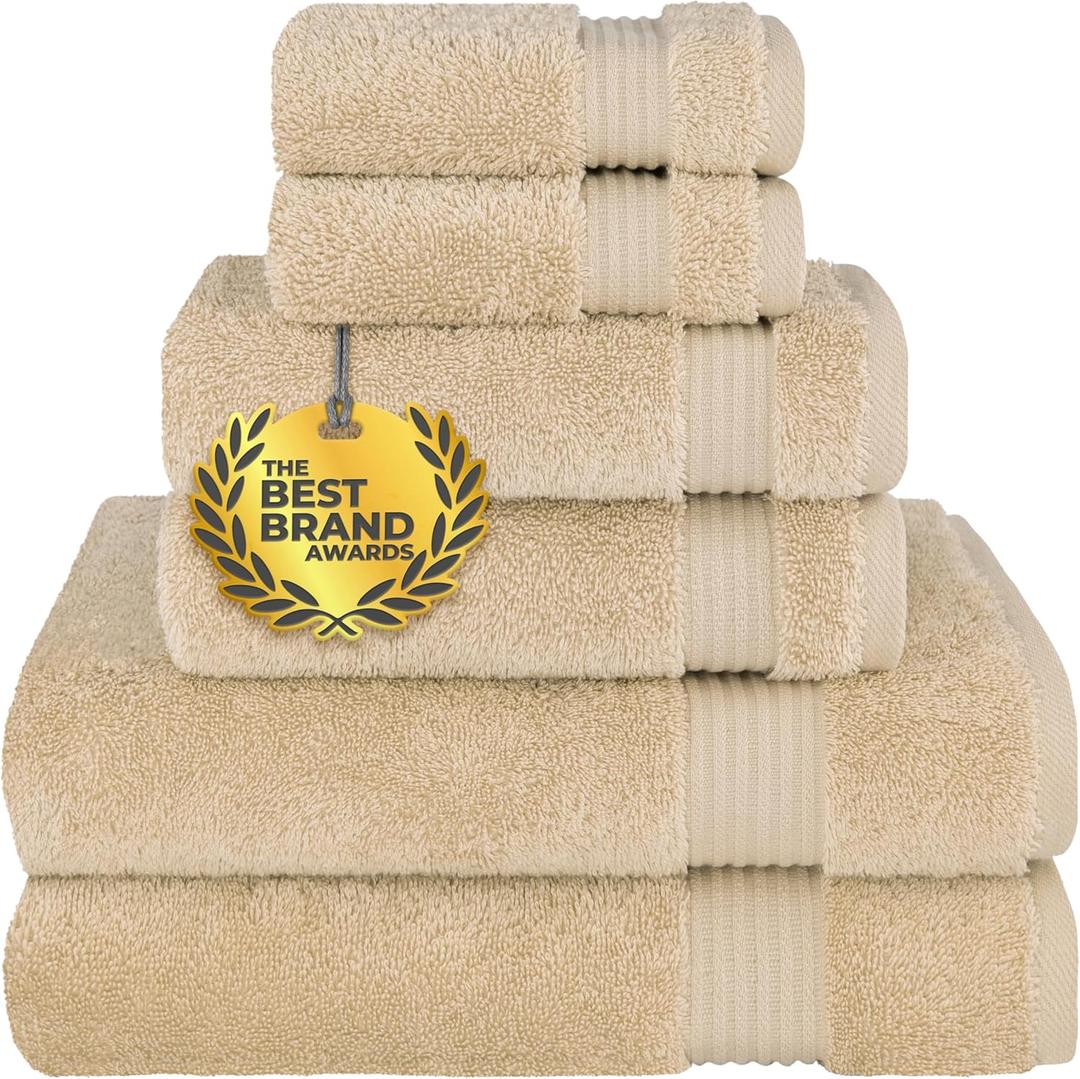 Cotton Paradise 6 Piece Towel Set, 100% Cotton Soft Absorbent Turkish Towels for Bathroom, 2 Bath Towels 2 Hand Towels 2 Washcloths, Beige Towel Set