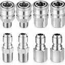 Xosjska Pressure Washer Quick Connect 3/8 Inch, Stainless Steel External Male and Female Quick Connector Kit, Stainless Steel Adapter Set, Female and Male NPT Thread, 4 Pcs