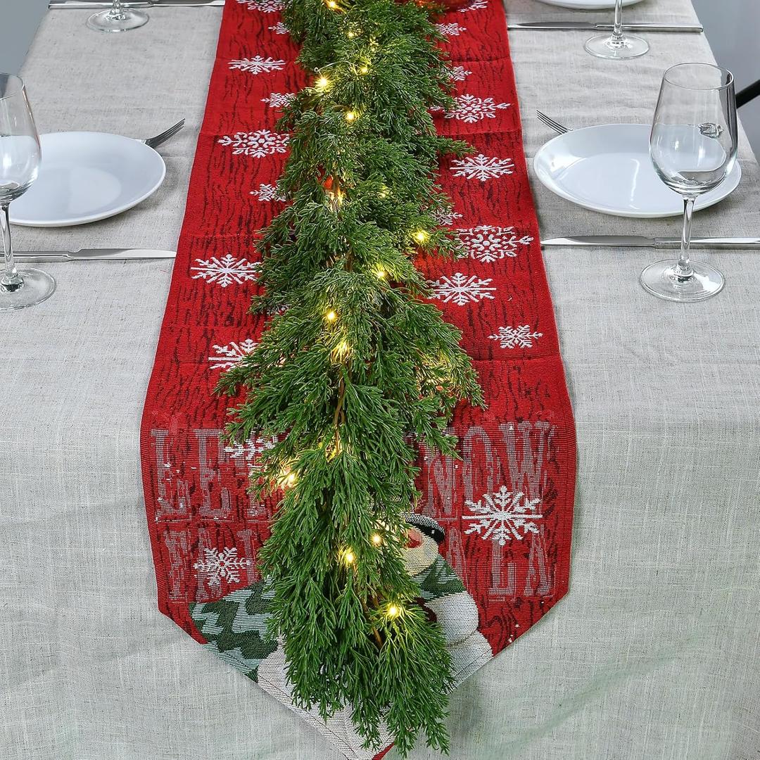 3PCS 6.2FT Christmas Garland with Lights, Real Touch Cedar Garland Artificial Realistic Thick & Lush Greenery, Soft Artificial Pine Garland for Mantle Fireplace Table Wall Indoor Christmas Decorations