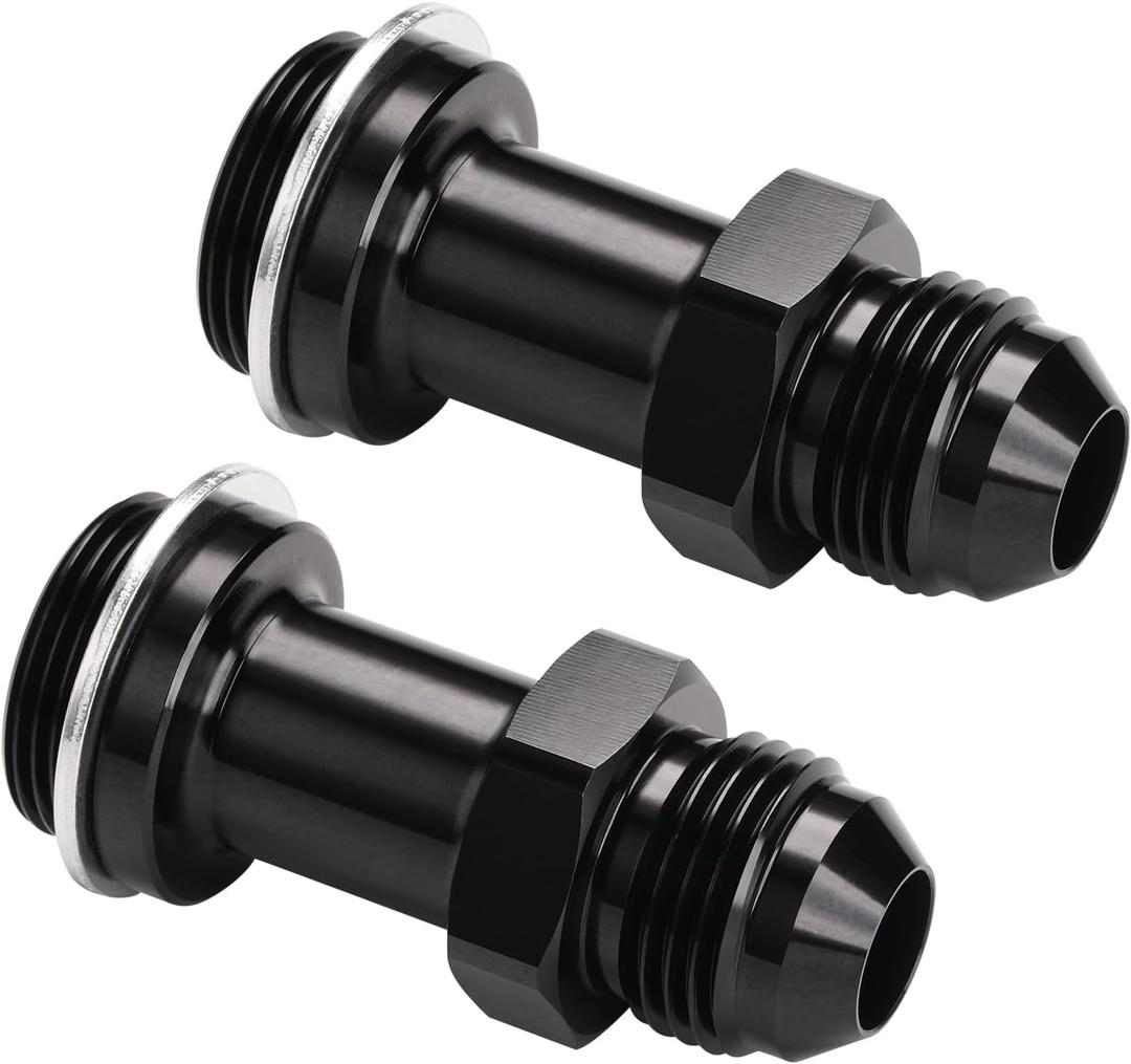 8AN Male Flare to 7/8-20 Carb Carburetor Inlet Fitting Adapter 2-1/8 Inch Long Aluminum Black, Pack of 2