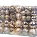 100PCS Christmas Ball Ornaments, Assorted Shatterproof Christmas Tree Decorations, Seasonal Decorative Hanging Baubles Decor Set for Xmas/Holiday/Party, Glitter&Painting Ornament Set (Champagne)