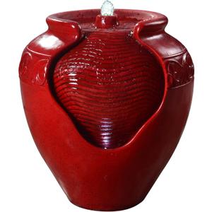 Teamson Home Outdoor Pot Fountain with LED Lights and Pump, Floor Water Fountain for Patio, Garden, Backyard, Decking Home Dcor, 16.93 Inch Height, Red