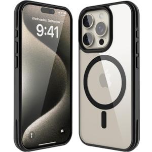 2 x for iPhone 15 Pro Max Case, Strong Magnet-Compatible with MagSafe, Shockproof Military-Grade Protection, Slim Mag Safe Thin Phone Cover Promax 6.7 in for Apple 15pro Max (Clear Black)
