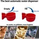 Chicken Automatic Waterer Kit for Poultry Float Style Gravity Water Feeder Drinking Cup Bowl 5 Gallon with Mounting Hole Opener, 12 Pack